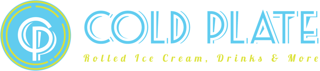 Cold Plate logo (blue and yellow circular CP monogram, "Cold Plate" text, "Rolled Ice Cream, Drinks & More" tagline)